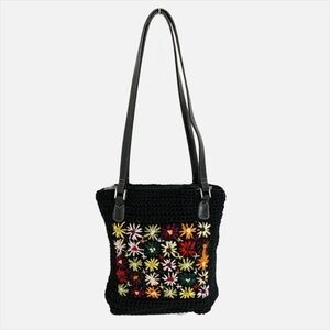 Vintage Liz Claiborne Crochet Shoulder Bag Embroidered Flowers Fully Lined 🖤🩷